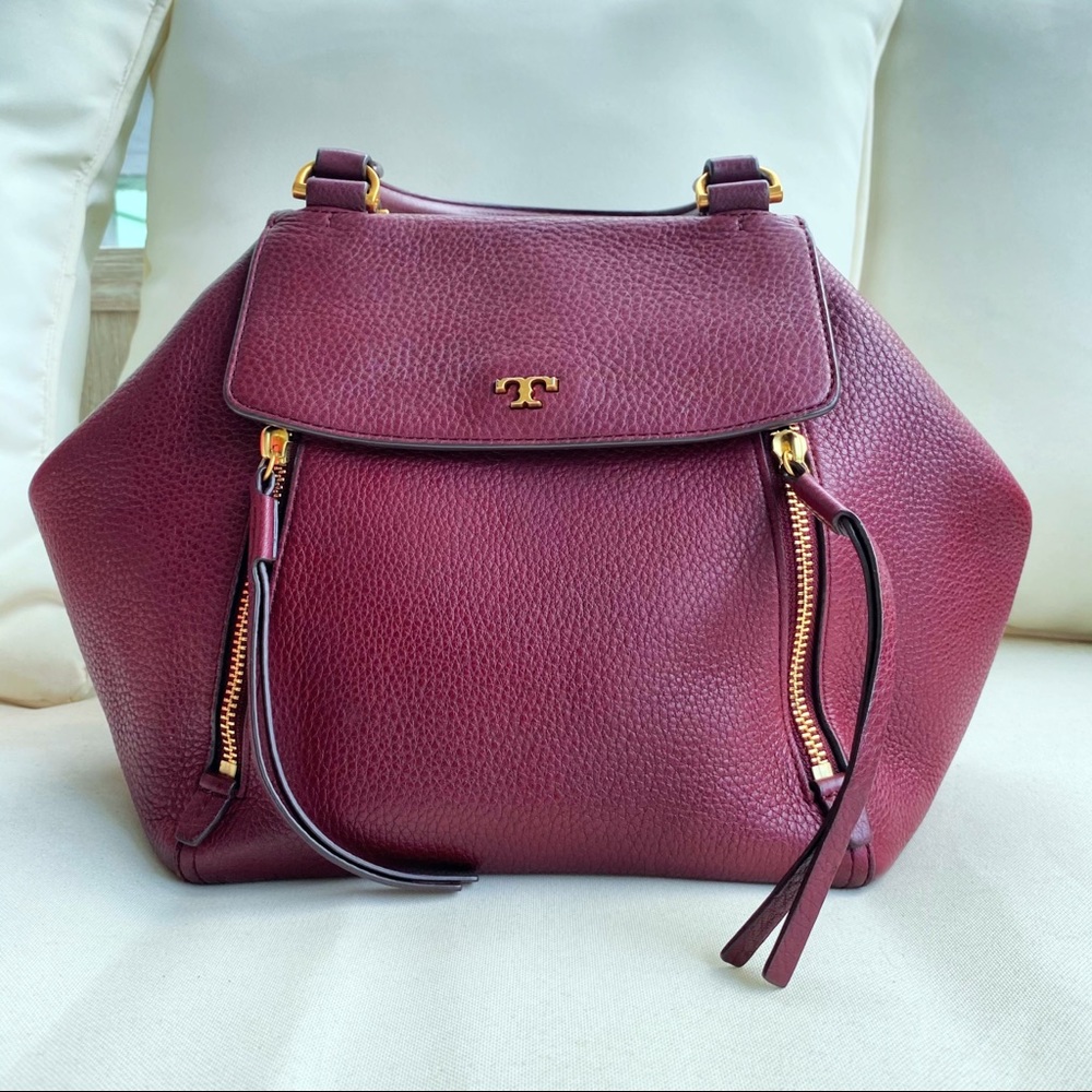 Tory Burch Claret Half Moon Satchel in Crimson EUC - Picture 13 of 16